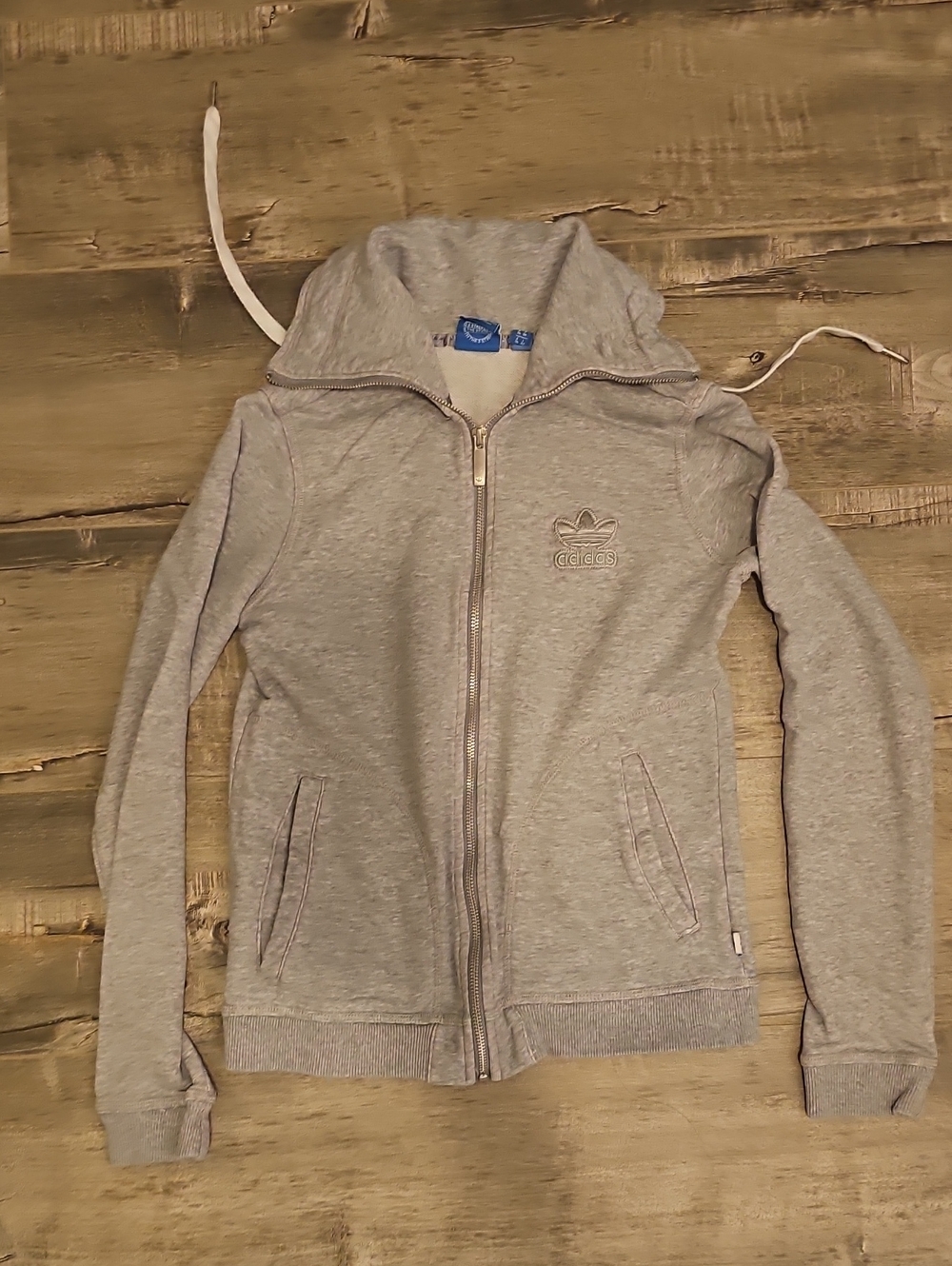 adidas Light Gray Full-Zip Hooded Sweatshirt Size S